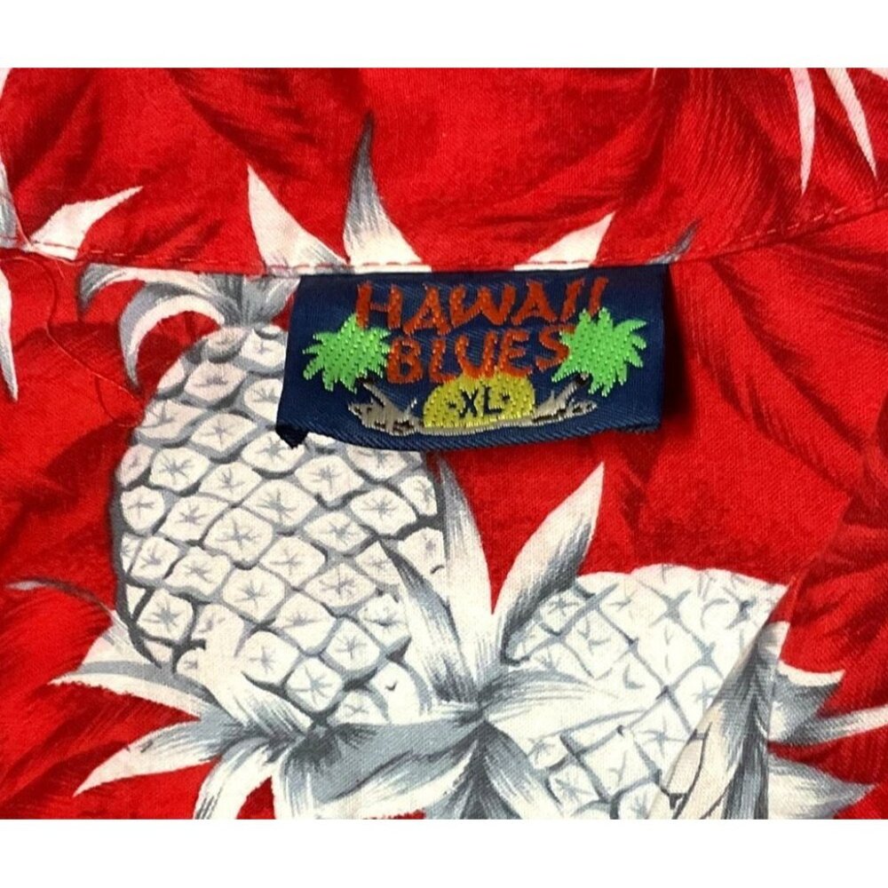 Vtg Hawaii Blues Red Hawaiian Pineapple Shirt Sz XL All Over Print USA Made Mens - Picture 3 of 5